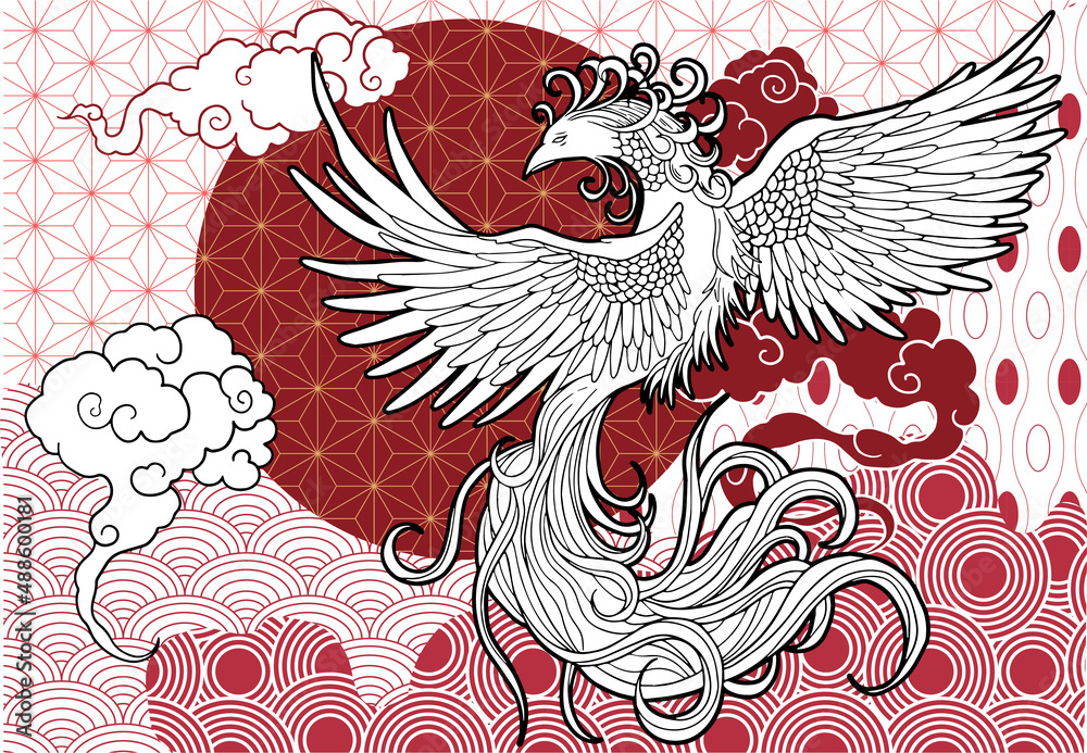abstract illustration of mythological bird phoenix Fenghuang on ...