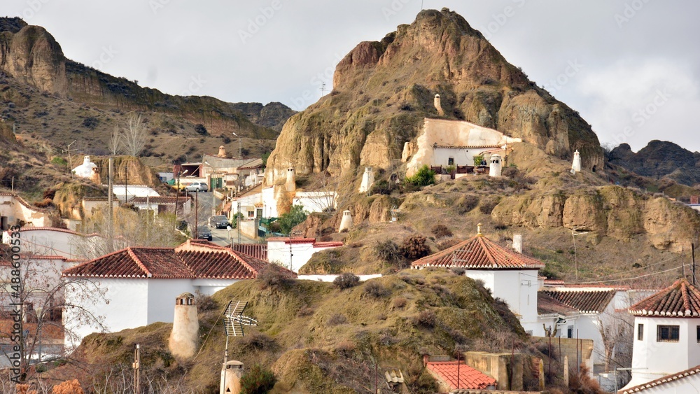 Vista del barrio de las cuevas de Guadix, Granada, España