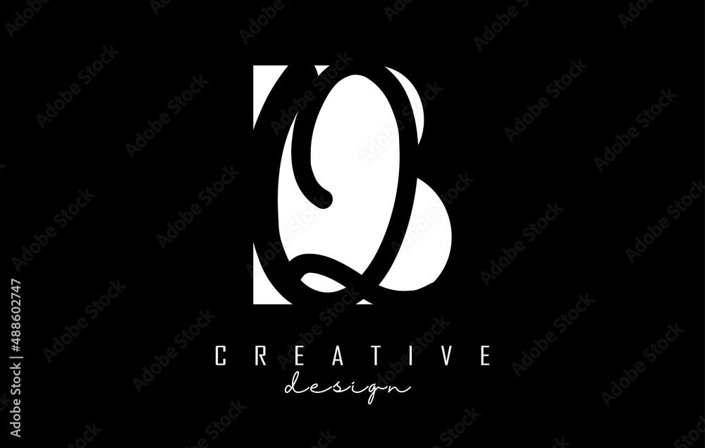 Black and white BQ Letters logo with negative space. Letters B and Q