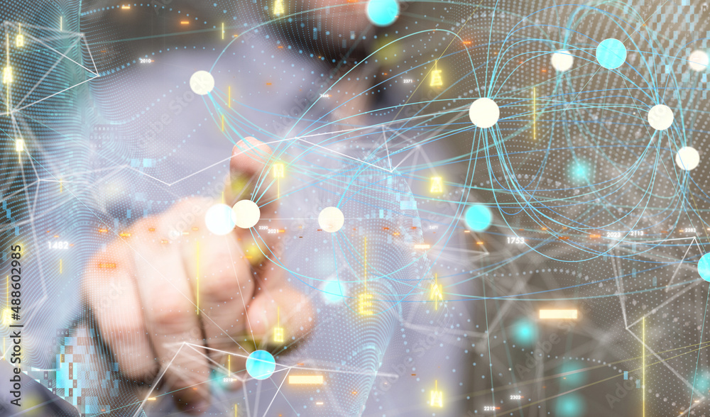 Global network. Blockchain. 3D illustration. Neural networks and artificial intelligence. Abstract Global network. Blockchain. 3D illustration. Neural networks and artificial intelligence. Abstract