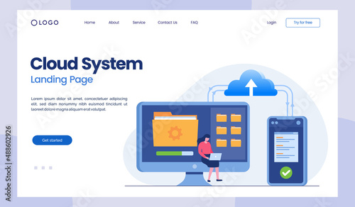 Cloud system concept, data center, data storage, cloud storage, computing technology flat illustration vector banner