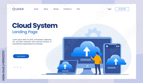 Cloud system concept, data center, data storage, cloud storage, computing technology flat illustration vector banner