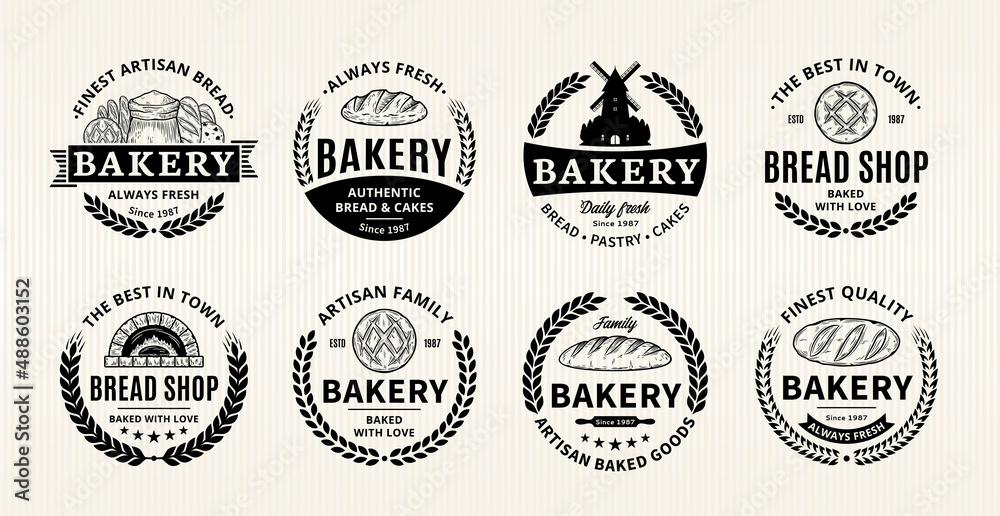 Vector bakery and bread labels, icons and design elements