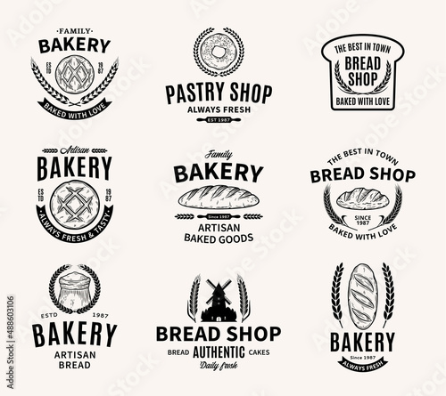 Vector bakery and bread logo, icons and design elements