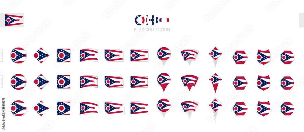 Large collection of Ohio flags of various shapes and effects. Large collection of Ohio flags of various shapes and effects.