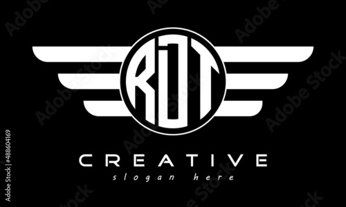 RDT three letter monogram type circle letter logo with wings vector template. photo