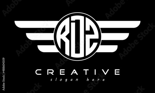 RDZ three letter monogram type circle letter logo with wings vector template. photo