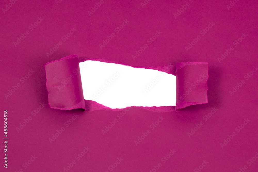 Obraz premium Red marsala paper damaged torn with white hole isolated copyspace for text