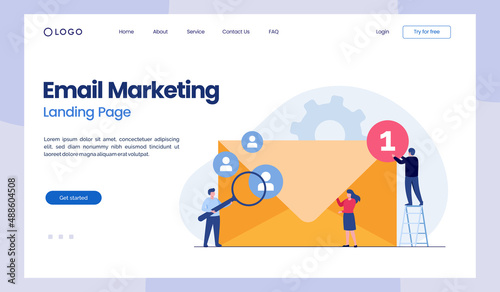Social media marketing strategy concept, like, email, tags. flat vector illustration landing page