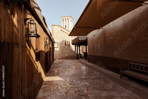 Al Seef Traditional Historical District Arabic Architecture. Dubai Deira Old Town. United Arab Emirates. Middle East. 