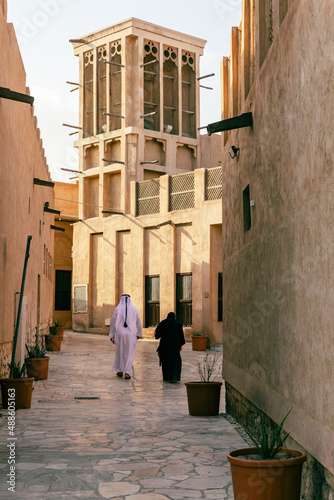 Al Seef Traditional Historical District Arabic Architecture. Dubai Deira Old Town. United Arab Emirates. Middle East.  photo