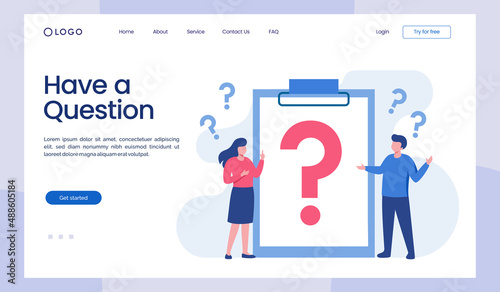 FAQ question concept, customer support, problem, solution. flat vector illustration landing page template