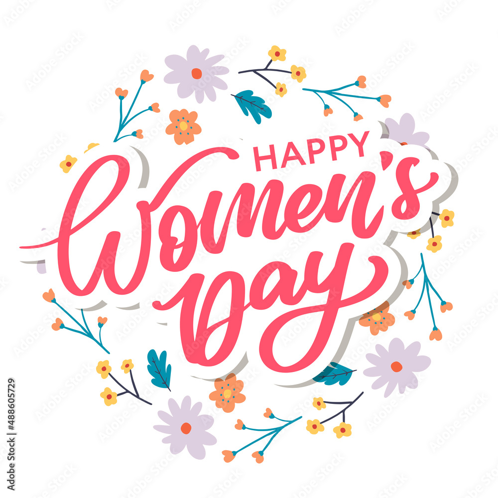 Women's Day hand drawn lettering. Red text isolated on white for postcard, poster, banner design element. Happy Women's Day script calligraphy. Ready holiday lettering design. Women's Day hand drawn lettering. Red text isolated on white for postcard, poster, banner design element. Happy Women's Day script calligraphy. Ready holiday lettering design.