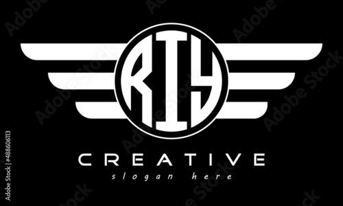 RIY three letter monogram type circle letter logo with wings vector template. photo