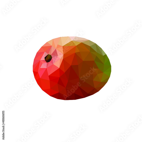 Mango is a ripe, juicy, delicious, tropical fruit drawn in triangulation style. Design for decor, still life, food advertising, websites, cafes, cards, icons, print. Vector isolated illustration