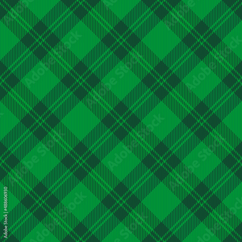 St. Patricks day dioganal tartan plaid. Scottish pattern in green and dark green cage. Scottish cage. Traditional Scottish checkered background. Seamless fabric texture. Vector illustration