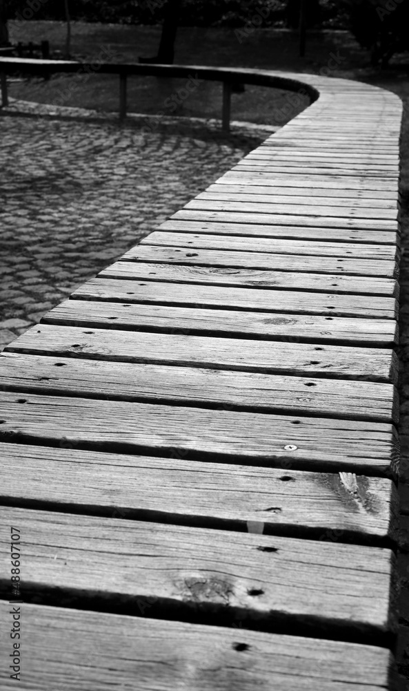 black and white wooden bridge