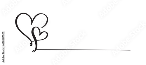 Love icon vector doodle two hearts and line for text. Hand drawn valentine day logo. Decor for greeting card, wedding, tag, photo overlay, t-shirt print, flyer, poster design