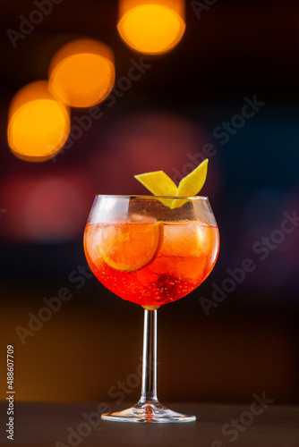 Closeup glass of spritz aperol cocktail