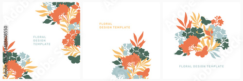 Floral silhouettes compositions. Abstract flowers backgrounds collection. Vector illustration