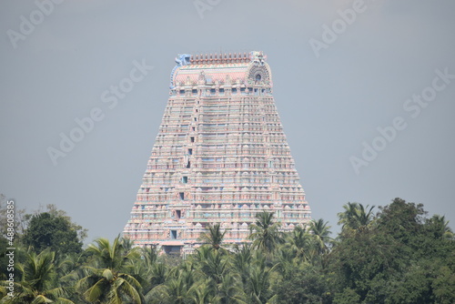 beautiful view of temple gopuram colorful art works with blue background photo