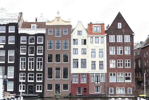 Amsterdam Damrak Canal House Facades, Netherlands