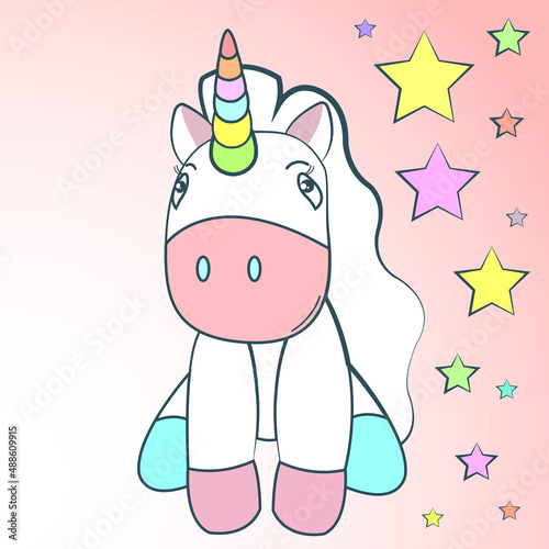 colorful unicorn card isolated on pink background