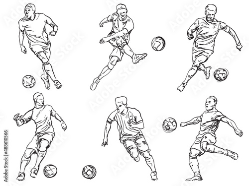 Fussball line-art Figuren, schwarz, hand gezeichnet, logos symbole & bilder der fussballspieler photo