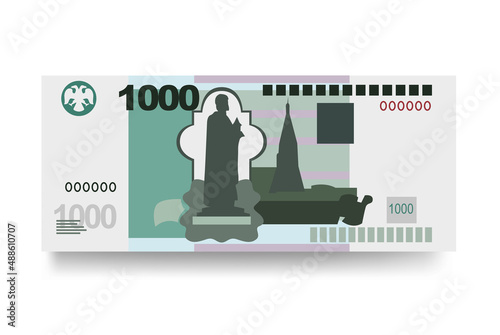 Russian Ruble Vector Illustration. Russia money set bundle banknotes. Paper money 1000 RUB. Flat style. Isolated on white background. Simple minimal design.