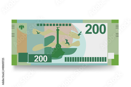 Russian Ruble Vector Illustration. Russia money set bundle banknotes. Paper money 200 RUB. Flat style. Isolated on white background. Simple minimal design.