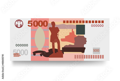 Russian Ruble Vector Illustration. Russia money set bundle banknotes. Paper money 5000 RUB. Flat style. Isolated on white background. Simple minimal design.