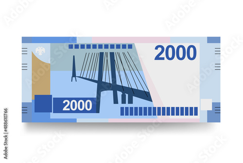 Russian Ruble Vector Illustration. Russia money set bundle banknotes. Paper money 2000 RUB. Flat style. Isolated on white background. Simple minimal design.