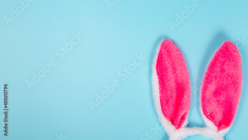 congratulatory easter background with bunny ears. top view. copy space. Banner