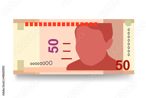 Peruvian New Sol Vector Illustration. Peru money set bundle banknotes. Paper money 50 PEN. Flat style. Isolated on white background. Simple minimal design.