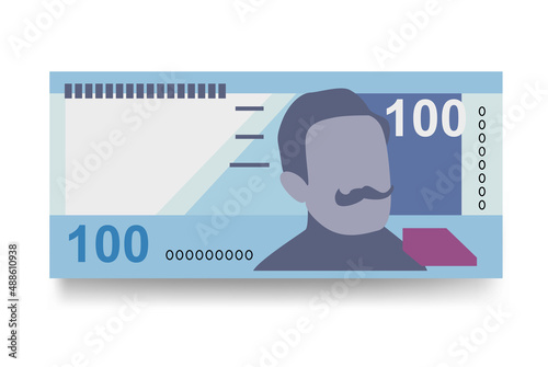 Peruvian New Sol Vector Illustration. Peru money set bundle banknotes. Paper money 100 PEN. Flat style. Isolated on white background. Simple minimal design.
