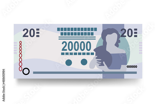Paraguayan Guarani Vector Illustration. Paraguay money set bundle banknotes. Paper money 20000 PYG. Flat style. Isolated on white background. Simple minimal design. photo