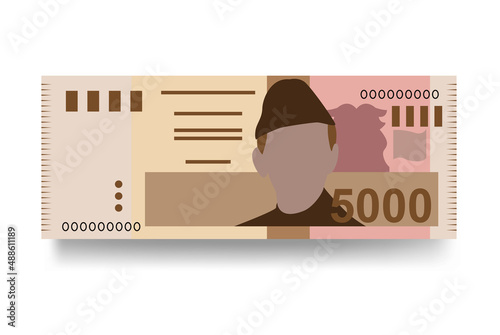 Pakistan Rupee Vector Illustration. Pakistani money set bundle banknotes. Paper money 5000 PKR. Flat style. Isolated on white background. Simple minimal design.