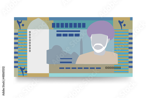 Rial Omani Vector Illustration. Oman money set bundle banknotes. Paper money 20 OMR. Flat style. Isolated on white background. Simple minimal design.