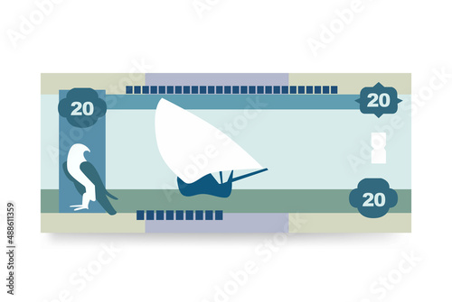 UAE Dirham Vector Illustration. United Arab Emirates money set bundle banknotes. Paper money 20 AED. Flat style. Isolated on white background. Simple minimal design.