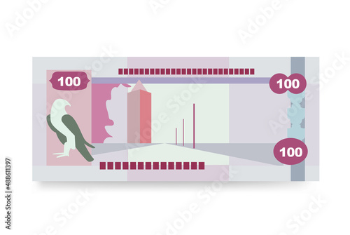 UAE Dirham Vector Illustration. United Arab Emirates money set bundle banknotes. Paper money 100 AED. Flat style. Isolated on white background. Simple minimal design.