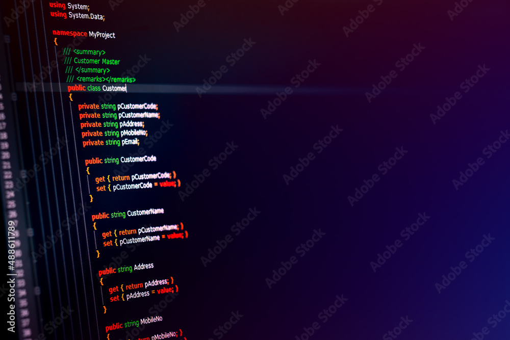 C sharp programming language source code example on monitor, C# source ...