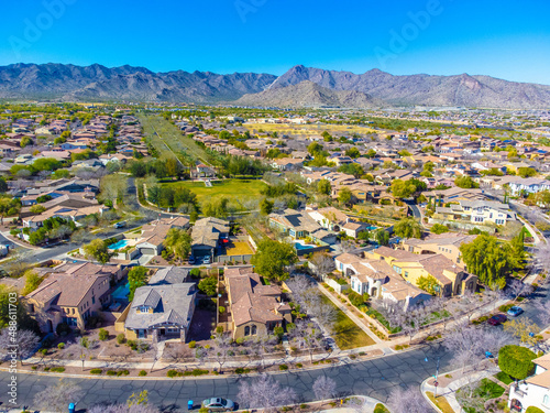 Aerial view of a neighborhood