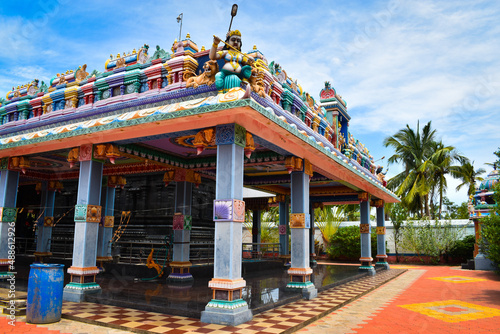 beautiful temple view of hindu mari amman temple with bluesky background