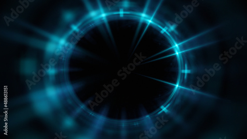 Bright abstract background with leaks. Blurred lighting tunnel. Magic portal. Vivid sphere lens
