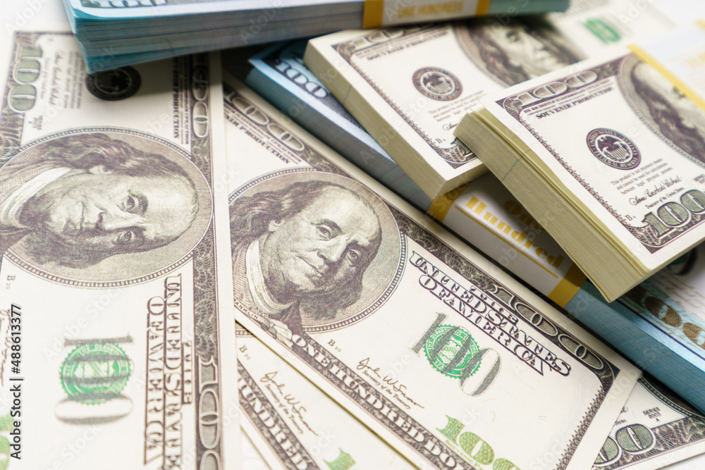 Fototapeta premium Close-Up Of American One Hundred Dollar Bills