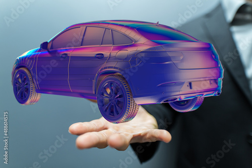 Hologram auto, futuristic polygonal model auto. © vegefox.com