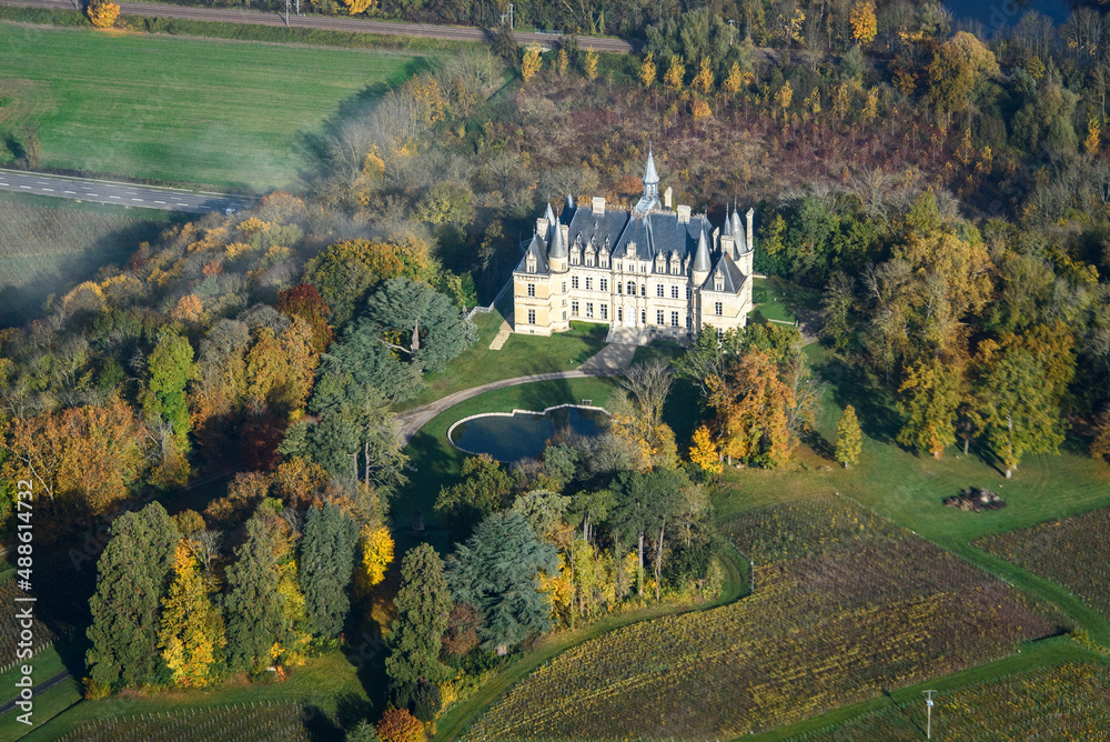vue aérienne du château Veuve Cliquot à Boursault dans la Marne en France