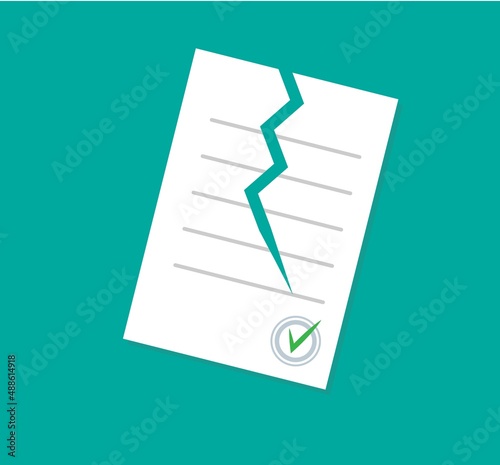 Breach of contract. Cancellation of the contract. Termination of cooperation on legal issues. Business agreement and document. Flat style icon . Vector