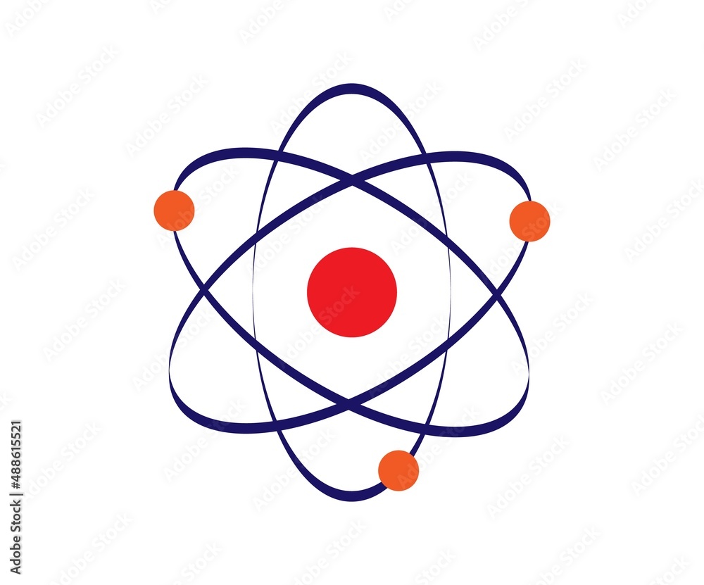 Atom model icon. Nucleus of a molecule. Nuclear proton. Neutron medical symbol. Structural core, a particle of science and technology. Physical and Molecular Power. Vector Atom model icon. Nucleus of a molecule. Nuclear proton. Neutron medical symbol. Structural core, a particle of science and technology. Physical and Molecular Power. Vector