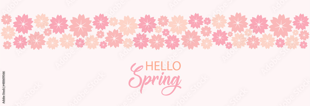 Cute spring banner with sakura flowers. Lettering 